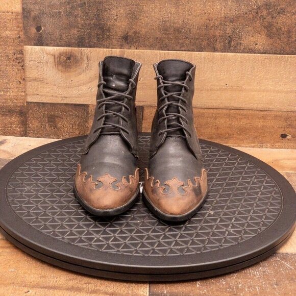 VINTAGE SPIEGEL WOMENS ANKLE BOOTS BLACK LEATHER MADE IN SPAIN LACE UP SIZE 6 - Picture 2 of 9